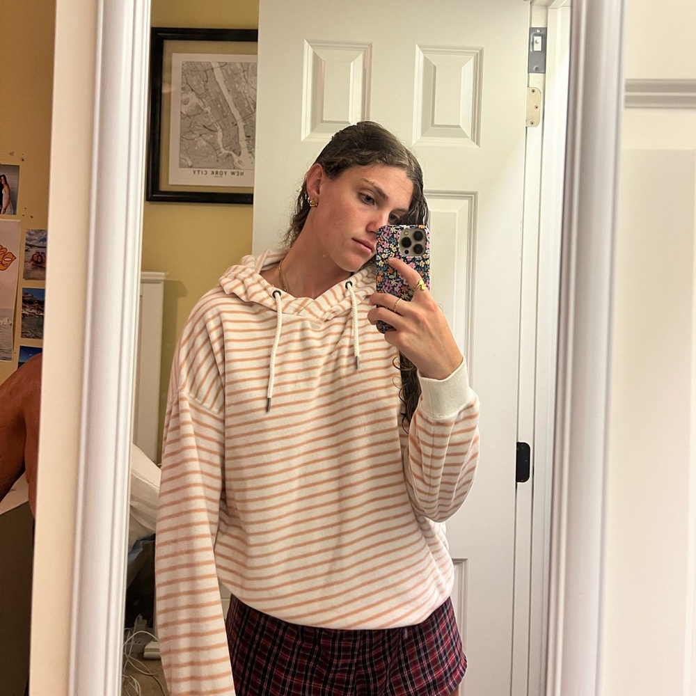 Roxy Cream and Pink Striped Hoodie